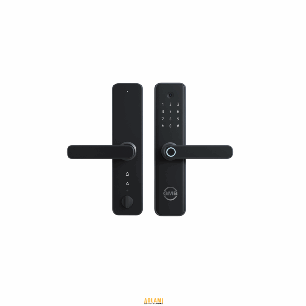 "Serrure intelligente GMB S300, serrure connectée avec ouverture par empreinte, code, carte ou application mobile."