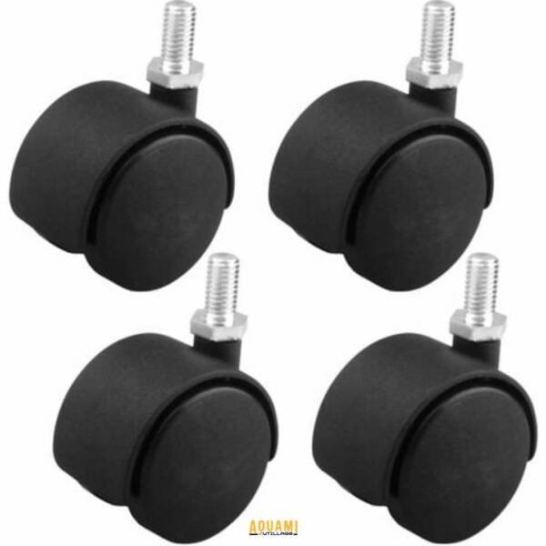 Roulette jumelée plastique diamètre 50 mm avec tige clip M11 pour chaise de bureau
