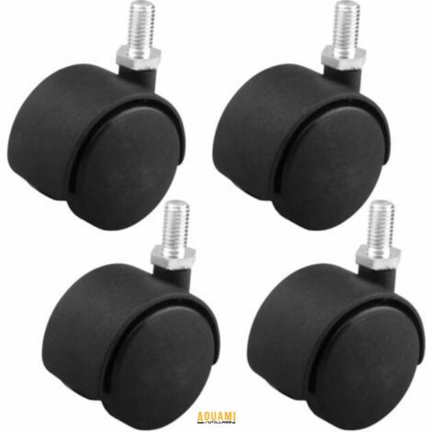 Roulette jumelée plastique diamètre 50 mm avec tige clip M11 pour chaise de bureau