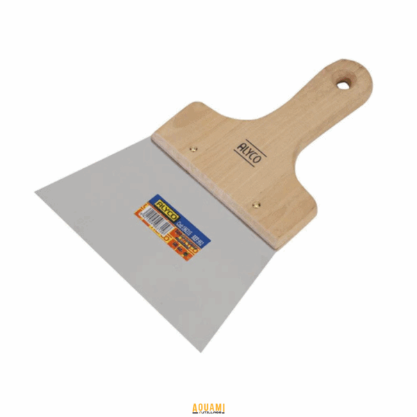 "Grattoir en inox avec manche en bois pour un travail précis et efficace."