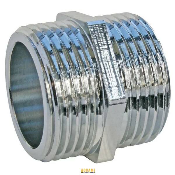 Mamelon 1/4 Chrome, raccord filetée pour tuyaux avec finition chromée.