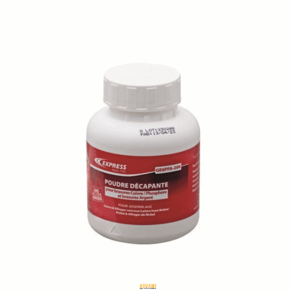 "Décapant poudre pour brasure cuivre – Produit efficace pour nettoyer et préparer les surfaces en cuivre avant la brasure, assurant une meilleure adhésion et une finition de qualité. Disponible chez Outillage Aouami."