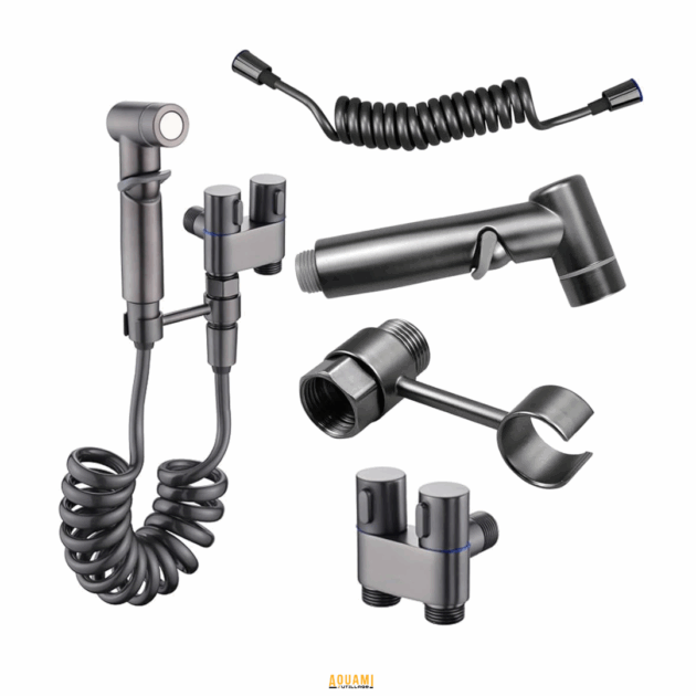 "Douchette pistolet – Robuste et pratique, cette douchette permet un jet puissant et précis pour un lavage efficace. Idéale pour la salle de bain ou la cuisine. Disponible chez Outillage Aouami."