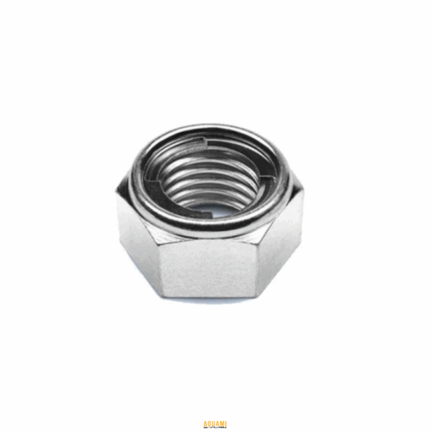 "Écrou avec frein – Fixation sécurisée avec système de blocage intégré pour éviter tout desserrage involontaire. Idéal pour les applications mécaniques et industrielles. Disponible chez Outillage Aouami."