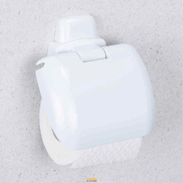 "Porte-papier blanc plastique – Solution pratique pour organiser votre papier toilette. Design simple et fonctionnel, facile à installer. Disponible chez Outillage Aouami."