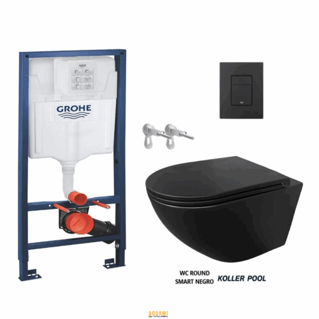 "Bâti-support Grohe avec réservoir encastré et plaque noir mat – Solution élégante et moderne pour WC suspendus. Design épuré, installation robuste et économie d’eau. Disponible chez Outillage Aouami."