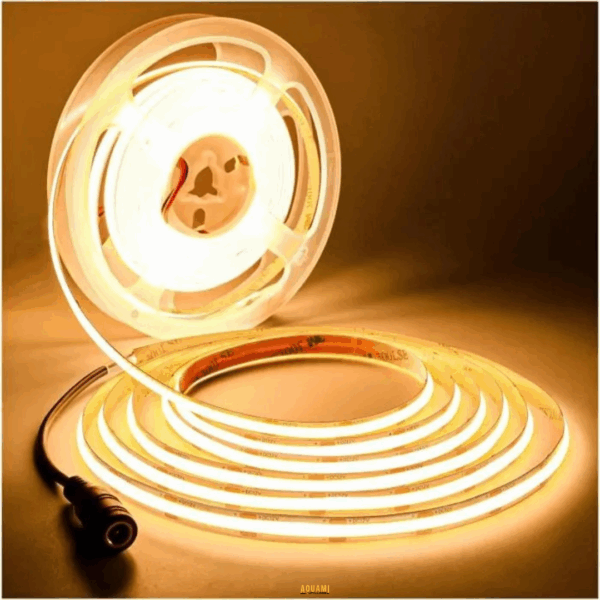 "Strip LED COB 5 mètres 12V, offrant un éclairage puissant et homogène. Idéal pour l’éclairage décoratif et fonctionnel. Flexible, écoénergétique et facile à installer. Disponible chez Outillage Aouami."