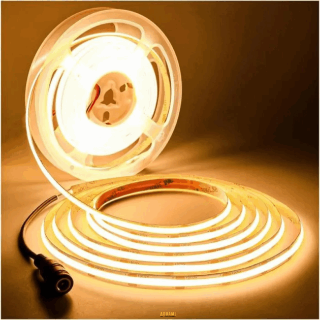 "Strip LED COB 5 mètres 12V, offrant un éclairage puissant et homogène. Idéal pour l’éclairage décoratif et fonctionnel. Flexible, écoénergétique et facile à installer. Disponible chez Outillage Aouami."