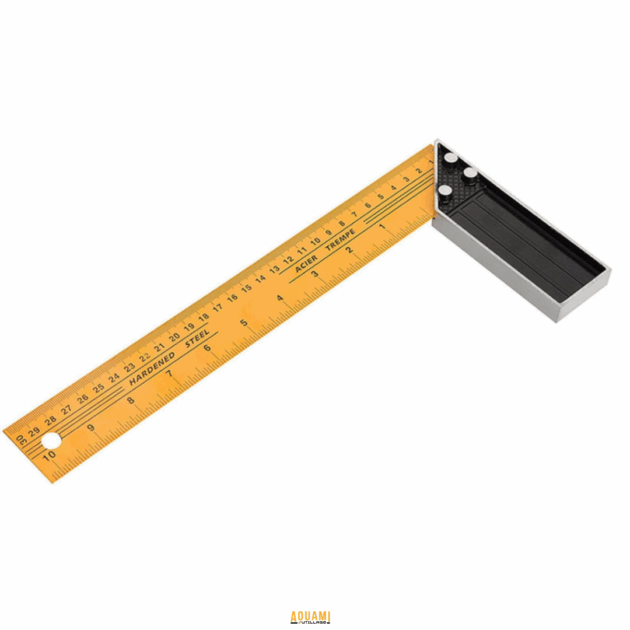 "Équerre de menuisier, outil de précision pour mesurer et tracer des angles droits en menuiserie et bricolage. Disponible chez Outillage Aouami."