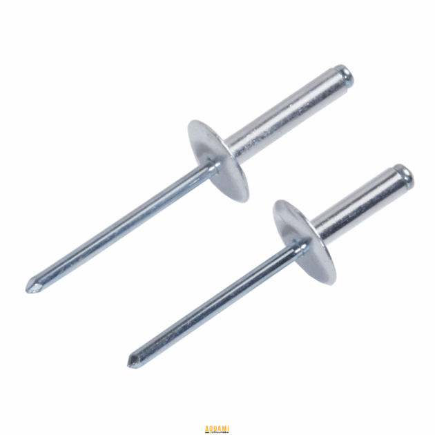 "Rivet Pop à tête large, conçu pour des assemblages solides et durables. Idéal pour diverses applications industrielles et de construction. Disponible chez Outillage Aouami."