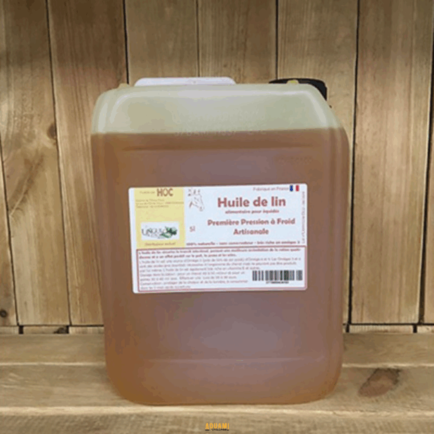 "Huile de lin 5L – Protection et entretien naturel du bois, idéale pour nourrir et imperméabiliser les surfaces en bois. Disponible chez Outillage Aouami."