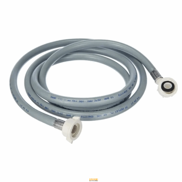 "Tuyau d’entrée d’eau pour machine à laver, conçu pour un raccordement sécurisé et une alimentation optimale en eau. Disponible chez Outillage Aouami."