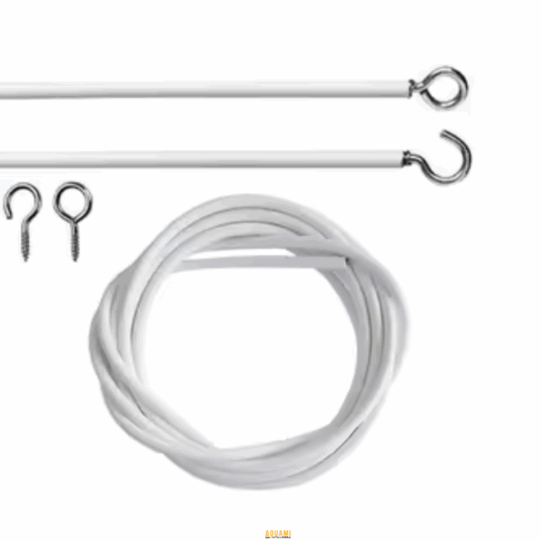 "Fil rideau blanc flexible, idéal pour la suspension de rideaux avec une fixation facile et adaptable. Disponible chez Outillage Aouami."