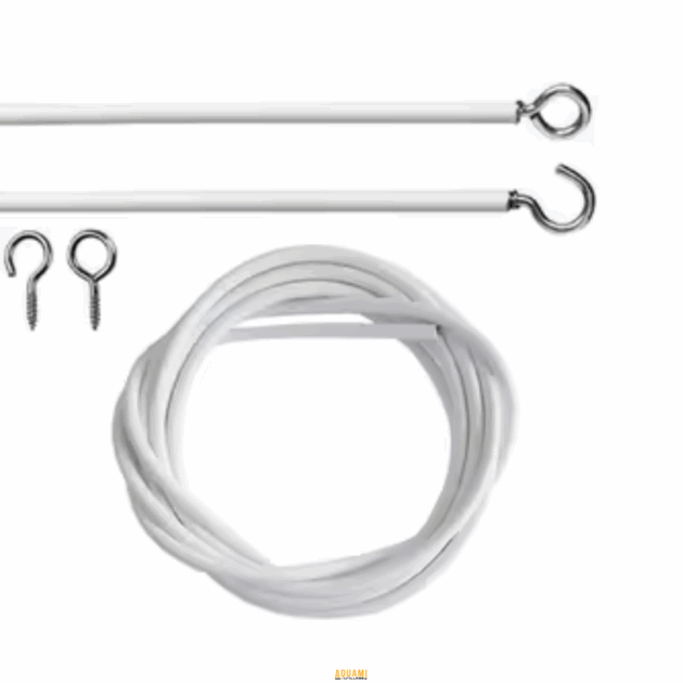 "Fil rideau blanc flexible, idéal pour la suspension de rideaux avec une fixation facile et adaptable. Disponible chez Outillage Aouami."