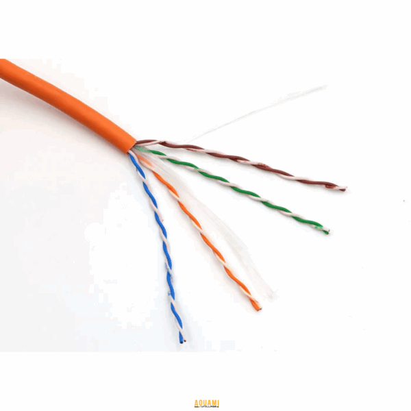 "Câble catégorie 6 orange/gris, conçu pour les réseaux Ethernet haut débit et les installations informatiques. Disponible chez Outillage Aouami."