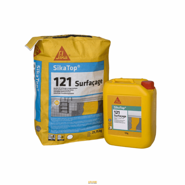 "SIKATOP 121 Surfaçage M Gris, un produit de haute qualité pour le revêtement et la réparation des surfaces en béton, disponible chez Outillage Aouami."