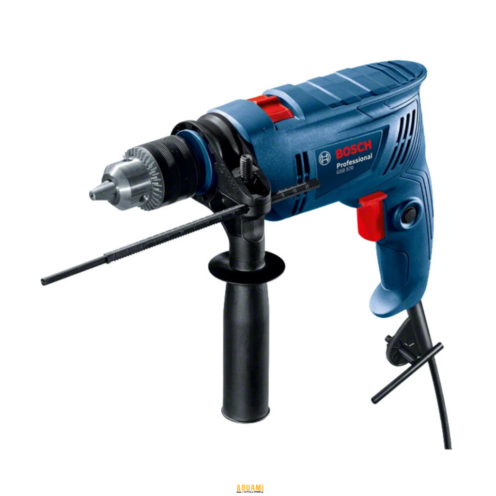 "Perceuse Bosch GSB 600W, puissante et polyvalente, idéale pour percer dans le bois, le métal et la maçonnerie. Disponible chez Outillage Aouami."
