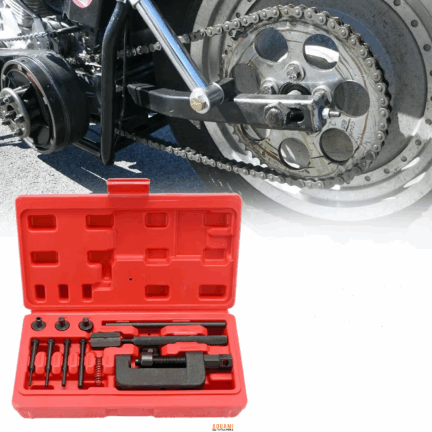 Kit démonte chaîne moto complet pour entretien et réparation de chaînes de transmission.