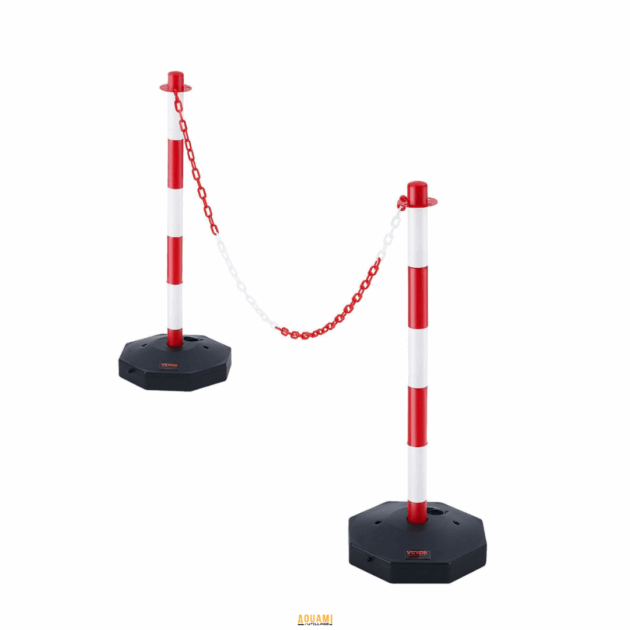 Poteau de signalisation en plastique ou métal avec base lestée pour balisage et sécurité.