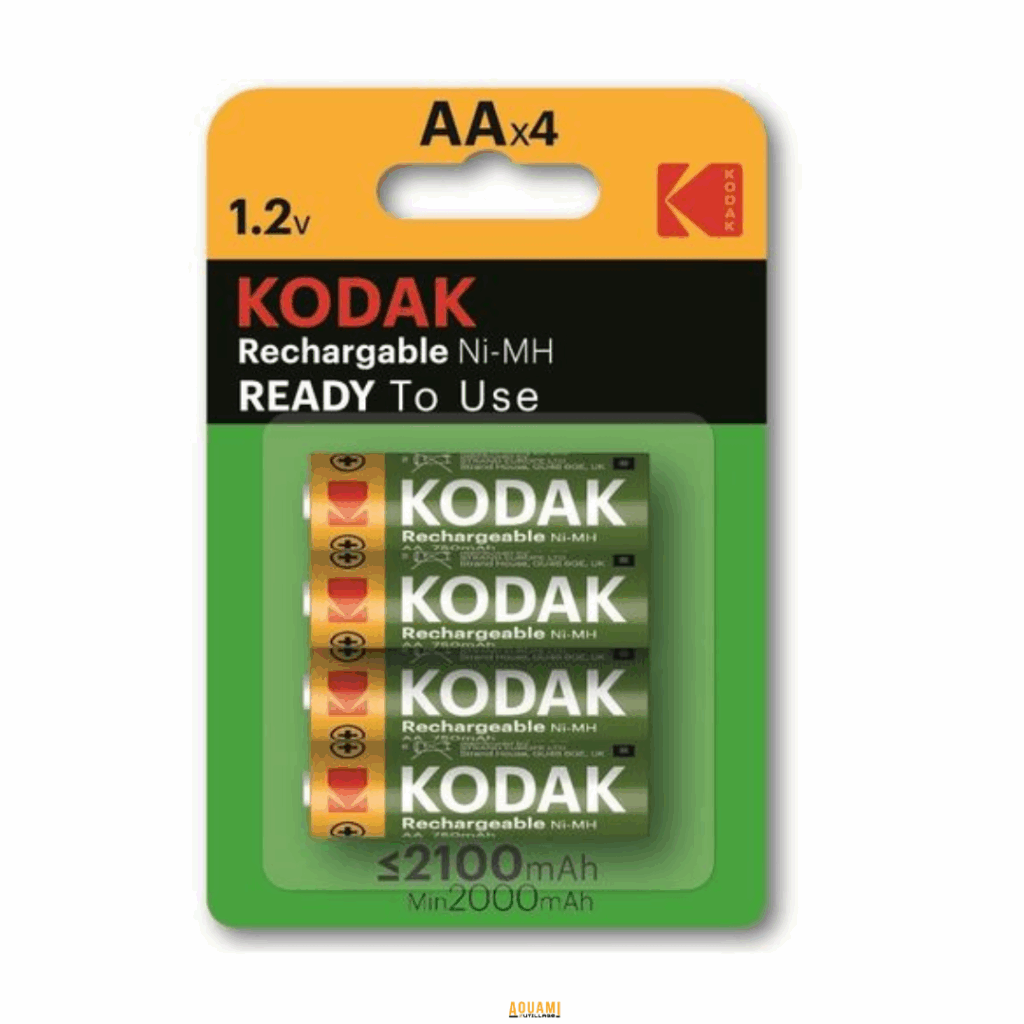 "Pack de 4 piles rechargeables Kodak AA 2100 mAh, idéales pour appareils électroniques du quotidien."