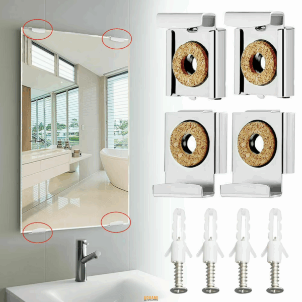"Kit de fixation murale pour miroir, support discret et sécurisé pour installation verticale."