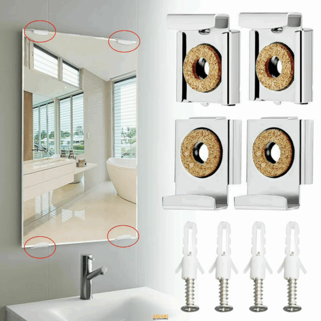 "Kit de fixation murale pour miroir, support discret et sécurisé pour installation verticale."