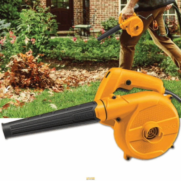 "Souffleur aspirateur électrique 400W, compact et puissant pour souffler ou aspirer poussières et feuilles."