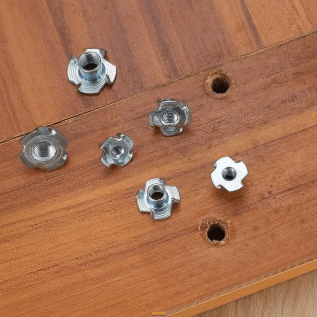 "Écrous à griffe – Solution idéale pour créer un filetage solide dans le bois ou les matériaux tendres."