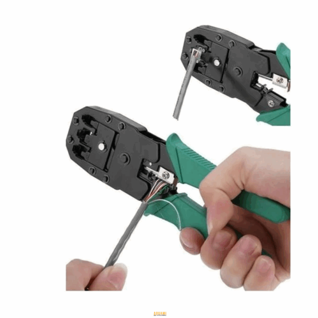"Pince à sertirpour connecteurs RJ11 et RJ45, outil professionnel pour câblage réseau."