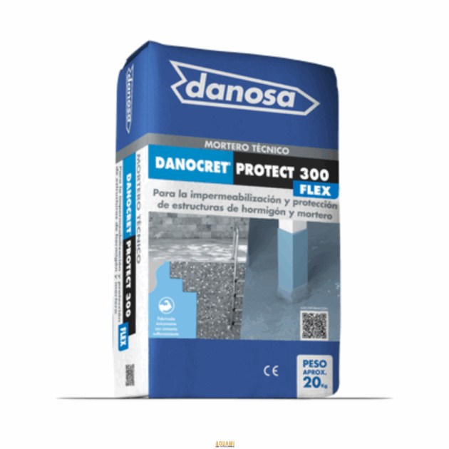 "Danosa PROTECT 300 FLEX 20 kg – Mortier d’étanchéité flexible pour béton, piscines, réservoirs et terrasses."