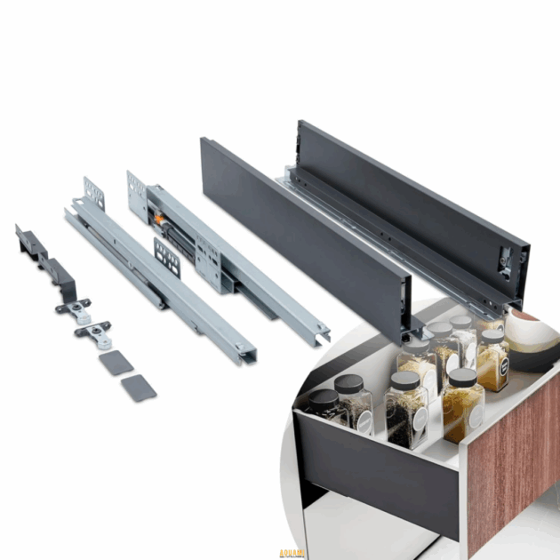 Tandem Box – tiroir coulissant métallique avec glissières invisibles pour meuble de cuisine ou dressing.