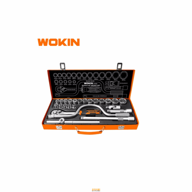 Jeu de douilles WOKIN 24 pièces – cliquet 1/2", douilles métriques 10 à 32 mm, accessoires en acier chrome vanadium.