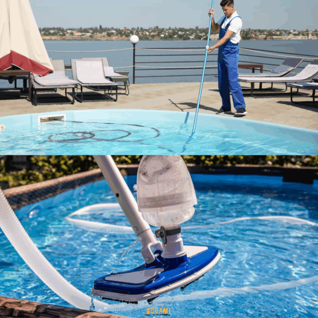 Balai aspirateur en plastique bleu 33 cm – brosse pour fond de piscine avec connexion tuyau.