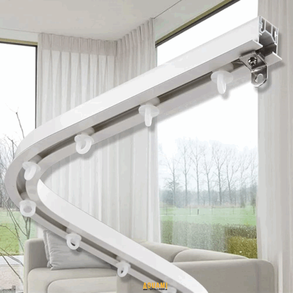 Rail de rideau flexible 6 mètres avec accessoires – Installation droite ou courbe.