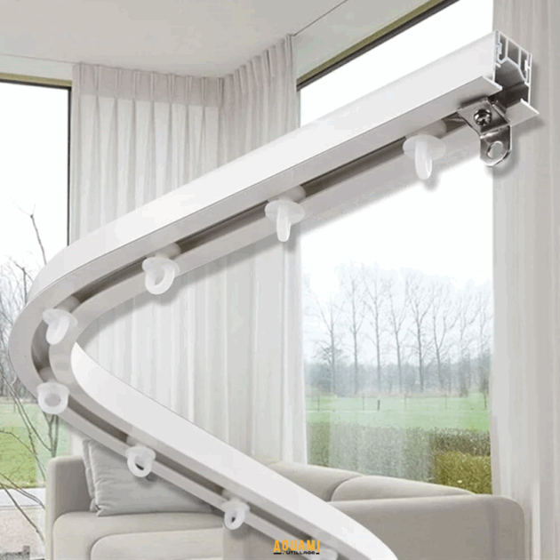 Rail de rideau flexible 6 mètres avec accessoires – Installation droite ou courbe.
