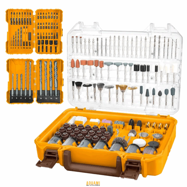 Kit accessoires mini meuleuse 276 pièces dans coffret compact, comprenant disques de coupe, meules, brosses métalliques et outils pour bricolage et travaux professionnels.