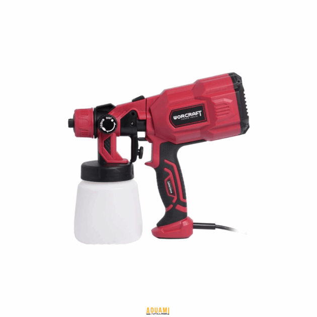 Pistolet de peinture électrique puissant 550W avec réservoir, pour peinture acrylique et vernis, usage intérieur et extérieur.