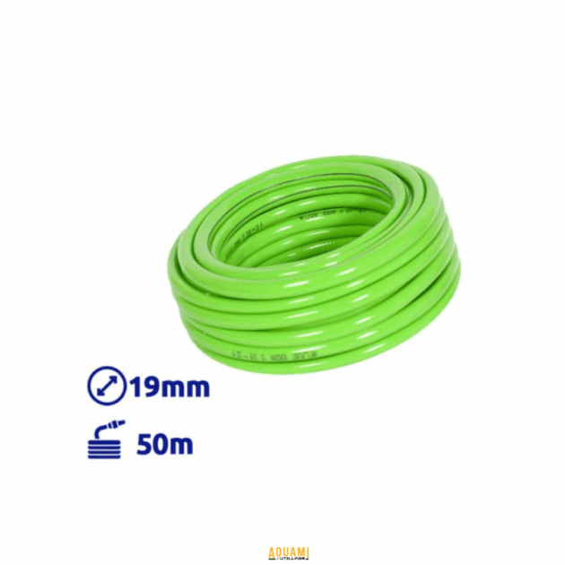 Tuyau d’arrosage vert pistache diamètre 18mm longueur 50 mètres en PVC renforcé résistant aux UV.