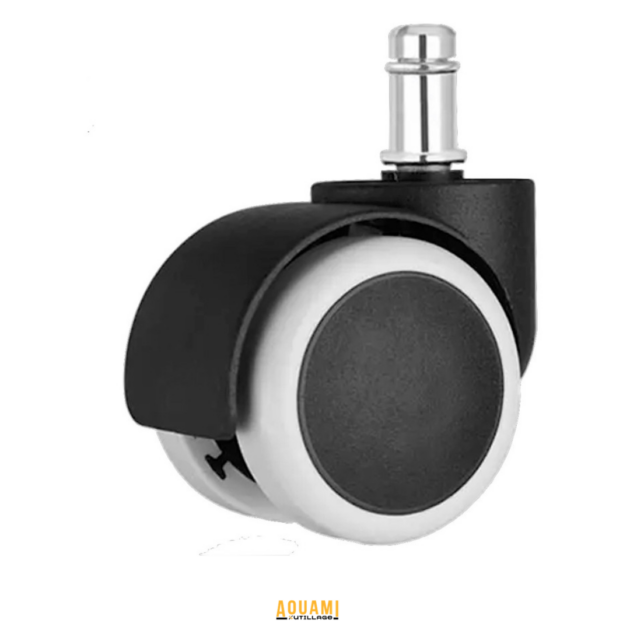 Roulette jumelée plastique diamètre 50 mm avec tige clip M11 pour chaise de bureau