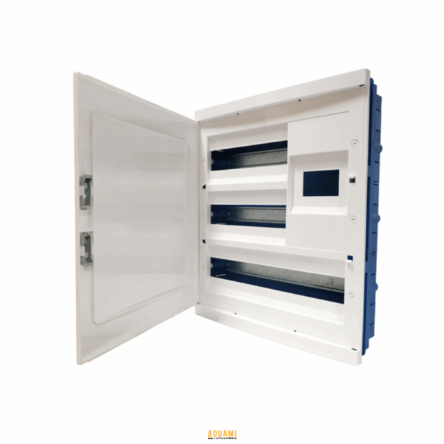 "Coffret encastré 27 + Disjoncteur – Solution de protection électrique intégrée avec disjoncteur pour installation encastrée. Idéal pour une sécurité optimale. Disponible chez Outillage Aouami."