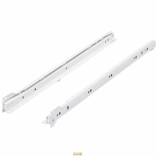 "Glissière à galets blanc 50 mm – Système de glissière robuste et fluide avec des galets blancs pour un fonctionnement silencieux et une longue durabilité. Idéale pour les tiroirs et portes coulissantes. Disponible chez Outillage Aouami."
