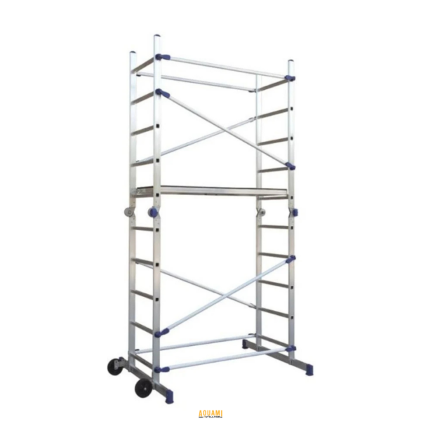 "Échafaudage plateforme 1100x400 H.T 3 mètres / 4 mètres – Échafaudage solide et stable conçu pour les travaux en hauteur, avec une plateforme spacieuse pour plus de sécurité. Disponible en 3 mètres ou 4 mètres de hauteur. Disponible chez Outillage Aouami."