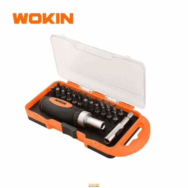 "Tournevis avec kit d’embouts Wokin – Ensemble polyvalent pour tous vos travaux de vissage. Qualité et durabilité garanties. Disponible chez Outillage Aouami."
