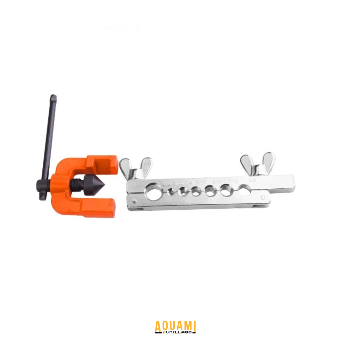 "Outil à évaser 45 degrés, conçu pour l'évasement précis des trous afin de garantir un ajustement parfait des vis et des raccords. Idéal pour les travaux de mécanique et de menuiserie. Disponible chez Outillage Aouami."