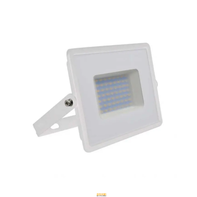 "Projecteur 6500K avec cadre blanc, idéal pour l'éclairage extérieur ou intérieur. Apportez une lumière vive et claire dans vos espaces. Disponible chez Outillage Aouami."