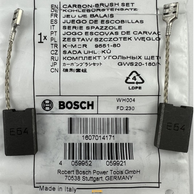 "Charbon 1607014171 pour meuleuses d'angle Bosch GWS 20-230S, GWS 24-180, GWS2, offrant une performance optimale pour vos outils Bosch."
