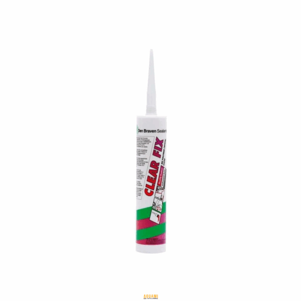 "Silicone Clearfix Den Braven, mastic transparent pour scellement, offrant une adhésion solide et durable pour diverses applications de vitrages et travaux de réparation. Disponible chez Outillage Aouami."