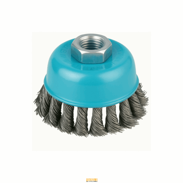 "Brosse soucoupe torsadée en acier pour meuleuse, idéale pour le nettoyage intensif des surfaces dures."