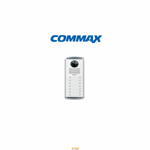 Platine d’entrée Commax DRC‑14AC2 encastrée avec 14 boutons et caméra couleur.