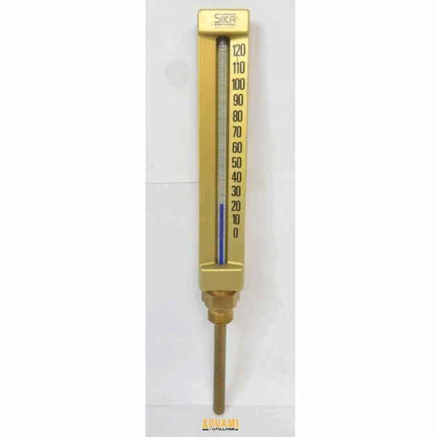 Thermomètre industriel MARTIGRAP avec boîte en verre, 0 à 120°C, raccord mâle, tige 50 mm.
